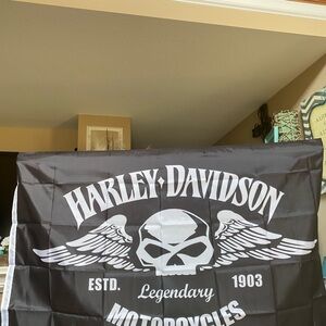 Harley-Davidson Black and White Skull Flag